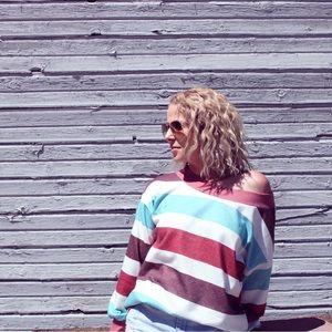 New off the shoulder long sleeve striped sweater from our boutique!